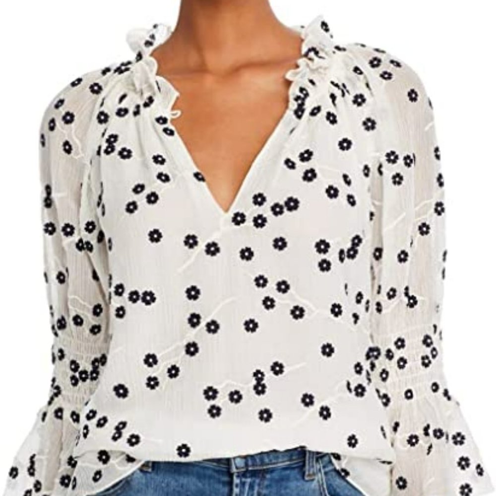 REBECCA TAYLOR ALESSANDRA Women's 3/4 Sleeve Floral Embroidered Blouse - Small